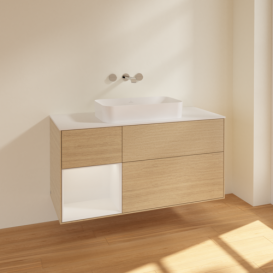 Тумба под раковину Villeroy & Boch Finion 120х50,1 см с подсветкой МДФ шпон дуба/стекло белое матовое F701GFPC