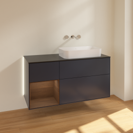 Тумба під раковину Villeroy & Boch Finion 120х50,1 см з підсвічуванням темно-синй матовий лак/скло біле матове G682GNHG