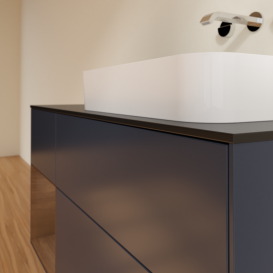 Тумба під раковину Villeroy & Boch Finion 120х50,1 см з підсвічуванням темно-синй матовий лак/скло біле матове G682GNHG