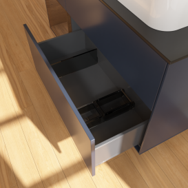 Тумба під раковину Villeroy & Boch Finion 120х50,1 см з підсвічуванням темно-синй матовий лак/скло біле матове G682GNHG