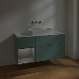 Тумба под раковину Villeroy & Boch Finion 120х50,1 см с подсветкой МДФ оливковый матовый лак/стекло белое матовое F701GKGM