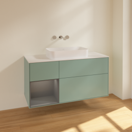 Тумба под раковину Villeroy & Boch Finion 120х50,1 см с подсветкой МДФ оливковый матовый лак/стекло белое матовое F701GKGM