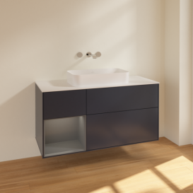 Тумба под раковину Villeroy & Boch Finion 120х50,1 см с подсветкой МДФ темно-синий матовый лак/стекло белое матовое F701GKHG