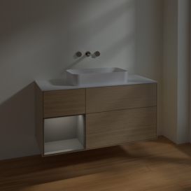 Тумба под раковину Villeroy & Boch Finion 120х50,1 см с подсветкой МДФ шпон дуба/стекло белое матовое F701GKPC