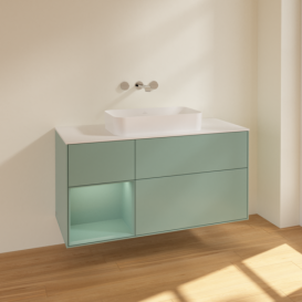 Тумба под раковину Villeroy & Boch Finion 120х50,1 см с подсветкой МДФ оливковый матовый лак/стекло белое матовое F701GMGM