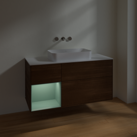 Тумба под раковину Villeroy & Boch Finion 120х50,1 см с подсветкой МДФ шпон грецкого ореха/стекло белое матовое F701GMGN