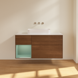 Тумба под раковину Villeroy & Boch Finion 120х50,1 см с подсветкой МДФ шпон грецкого ореха/стекло белое матовое F701GMGN