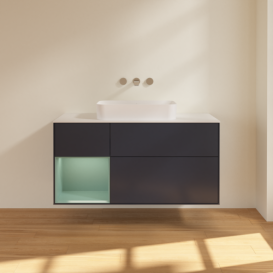 Тумба под раковину Villeroy & Boch Finion 120х50,1 см с подсветкой МДФ темно-синий матовый лак/стекло белое матовое F701GMHG