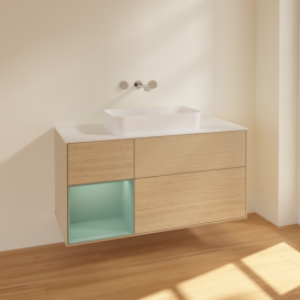 Тумба під раковину Villeroy & Boch Finion 120х50,1 см із підсвічуванням МДФ шпон дуба/скло біле матове F701GMPC