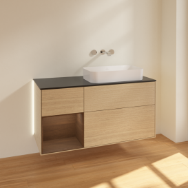 Тумба под раковину Villeroy & Boch Finion 120х50,1 см с подсветкой МДФ шпон дуба/стекло черное матовое G682GNPC