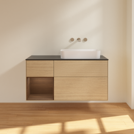 Тумба под раковину Villeroy & Boch Finion 120х50,1 см с подсветкой МДФ шпон дуба/стекло черное матовое G682GNPC