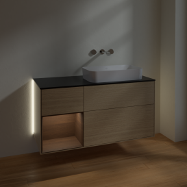 Тумба под раковину Villeroy & Boch Finion 120х50,1 см с подсветкой МДФ шпон дуба/стекло черное матовое G682GNPC