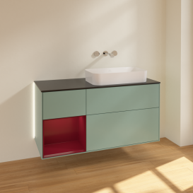 Тумба под раковину Villeroy & Boch Finion 120х50,1 см с подсветкой МДФ оливковый матовый лак/стекло черное матовое G682HBGM