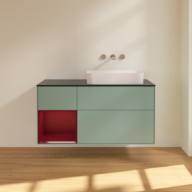 Тумба под раковину Villeroy & Boch Finion 120х50,1 см с подсветкой МДФ оливковый матовый лак/стекло черное матовое G682HBGM