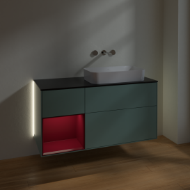 Тумба под раковину Villeroy & Boch Finion 120х50,1 см с подсветкой МДФ оливковый матовый лак/стекло черное матовое G682HBGM