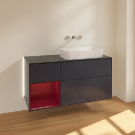 Тумба под раковину Villeroy & Boch Finion 120х50,1 см с подсветкой МДФ темно-синий матовый лак/стекло черное матовое G682HBHG