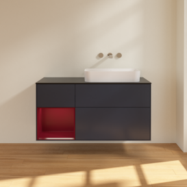 Тумба под раковину Villeroy & Boch Finion 120х50,1 см с подсветкой МДФ темно-синий матовый лак/стекло черное матовое G682HBHG