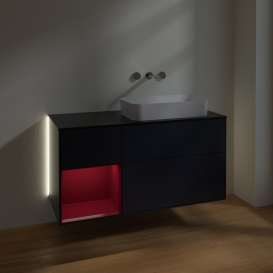 Тумба под раковину Villeroy & Boch Finion 120х50,1 см с подсветкой МДФ темно-синий матовый лак/стекло черное матовое G682HBHG