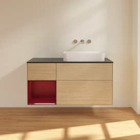 Тумба под раковину Villeroy & Boch Finion 120х50,1 см с подсветкой МДФ шпон дуба/стекло черное матовое G682HBPC