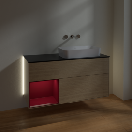 Тумба под раковину Villeroy & Boch Finion 120х50,1 см с подсветкой МДФ шпон дуба/стекло черное матовое G682HBPC