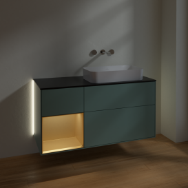 Тумба под раковину Villeroy & Boch Finion 120х50,1 см с подсветкой МДФ оливковый матовый лак/стекло черное матовое G682HFGM