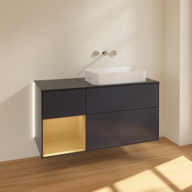 Тумба под раковину Villeroy & Boch Finion 120х50,1 см с подсветкой МДФ темно-синий матовый лак/стекло белое матовое G682HFHG
