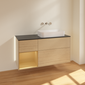 Тумба под раковину Villeroy & Boch Finion 120х50,1 см с подсветкой МДФ шпон дуба/стекло черное матовое G682HFPC