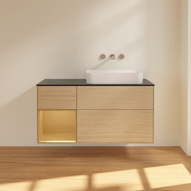 Тумба под раковину Villeroy & Boch Finion 120х50,1 см с подсветкой МДФ шпон дуба/стекло черное матовое G682HFPC