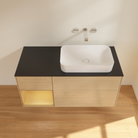 Тумба под раковину Villeroy & Boch Finion 120х50,1 см с подсветкой МДФ шпон дуба/стекло черное матовое G682HFPC