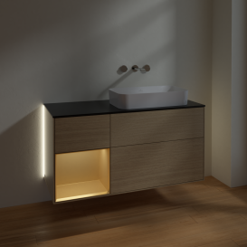 Тумба под раковину Villeroy & Boch Finion 120х50,1 см с подсветкой МДФ шпон дуба/стекло черное матовое G682HFPC