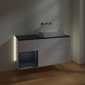 Тумба под раковину Villeroy & Boch Finion 120х50,1 см с подсветкой МДФ глянцевый белый лак/стекло черное матовое G682HGGF