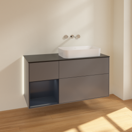 Тумба под раковину Villeroy & Boch Finion 120х50,1 см с подсветкой МДФ антрацит матовый лак/стекло черное матовое G682HGGK