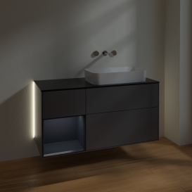 Тумба под раковину Villeroy & Boch Finion 120х50,1 см с подсветкой МДФ антрацит матовый лак/стекло черное матовое G682HGGK