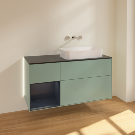 Тумба под раковину Villeroy & Boch Finion 120х50,1 см с подсветкой МДФ оливковый матовый лак/стекло черное матовое G682HGGM