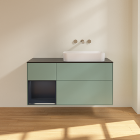 Тумба под раковину Villeroy & Boch Finion 120х50,1 см с подсветкой МДФ оливковый матовый лак/стекло черное матовое G682HGGM