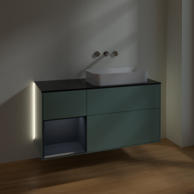 Тумба под раковину Villeroy & Boch Finion 120х50,1 см с подсветкой МДФ оливковый матовый лак/стекло черное матовое G682HGGM