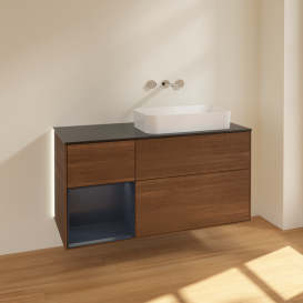 Тумба под раковину Villeroy & Boch Finion 120х50,1 см с подсветкой МДФ шпон грецкого ореха/стекло черное матовое G682HGGN