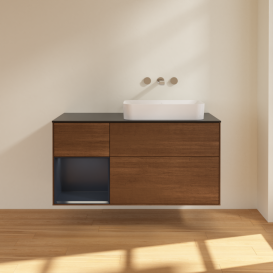 Тумба под раковину Villeroy & Boch Finion 120х50,1 см с подсветкой МДФ шпон грецкого ореха/стекло черное матовое G682HGGN