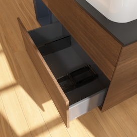 Тумба под раковину Villeroy & Boch Finion 120х50,1 см с подсветкой МДФ шпон грецкого ореха/стекло черное матовое G682HGGN