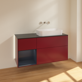 Тумба под раковину Villeroy & Boch Finion 120х50,1 см с подсветкой МДФ пион матовый лак/стекло черное матовое G682HGHB