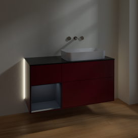 Тумба под раковину Villeroy & Boch Finion 120х50,1 см с подсветкой МДФ пион матовый лак/стекло черное матовое G682HGHB