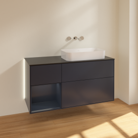 Тумба под раковину Villeroy & Boch Finion 120х50,1 см с подсветкой МДФ темно-синий матовый лак/стекло черное матовое G682HGHG