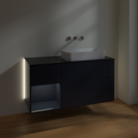 Тумба под раковину Villeroy & Boch Finion 120х50,1 см с подсветкой МДФ темно-синий матовый лак/стекло черное матовое G682HGHG