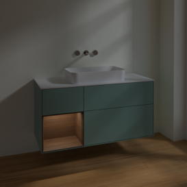 Тумба под раковину Villeroy & Boch Finion 120х50,1 см с подсветкой МДФ оливковый матовый лак/стекло белое матовое F701GNGM