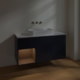 Тумба под раковину Villeroy & Boch Finion 120х50,1 см с подсветкой МДФ темно-синий матовый лак/стекло белое матовое F701GNHG