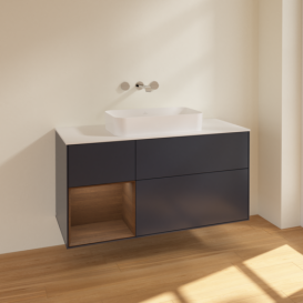 Тумба под раковину Villeroy & Boch Finion 120х50,1 см с подсветкой МДФ темно-синий матовый лак/стекло белое матовое F701GNHG