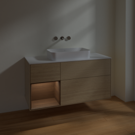 Тумба под раковину Villeroy & Boch Finion 120х50,1 см с подсветкой МДФ шпон дуба/стекло белое матовое F701GNPC