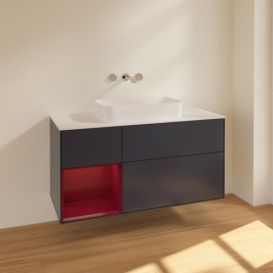 Тумба под раковину Villeroy & Boch Finion 120х50,1 см с подсветкой МДФ темно-синий матовый лак/стекло белое матовое F701HBHG