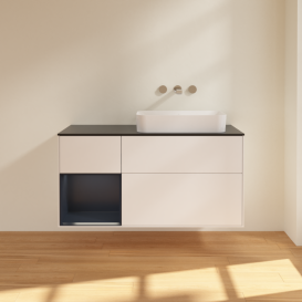 Тумба под раковину Villeroy & Boch Finion 120х50,1 см с подсветкой МДФ белый матовый лак/стекло черное матовое G682HGMT