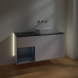 Тумба под раковину Villeroy & Boch Finion 120х50,1 см с подсветкой МДФ белый матовый лак/стекло черное матовое G682HGMT